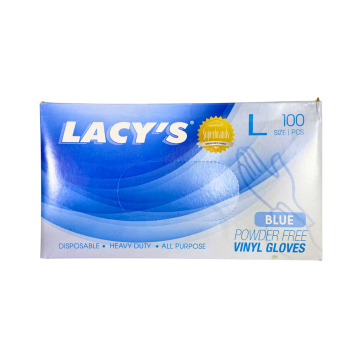 Glove - Vinyl Powder Free L Size Blue Lacy's (100's)